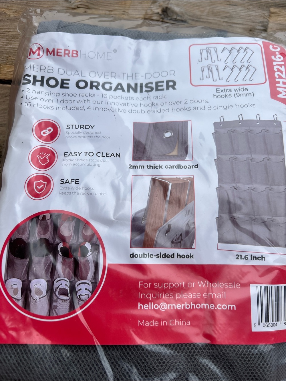 Over-the-Door Shoe Organizer in Gray — 16-Pocket Dual Rack
